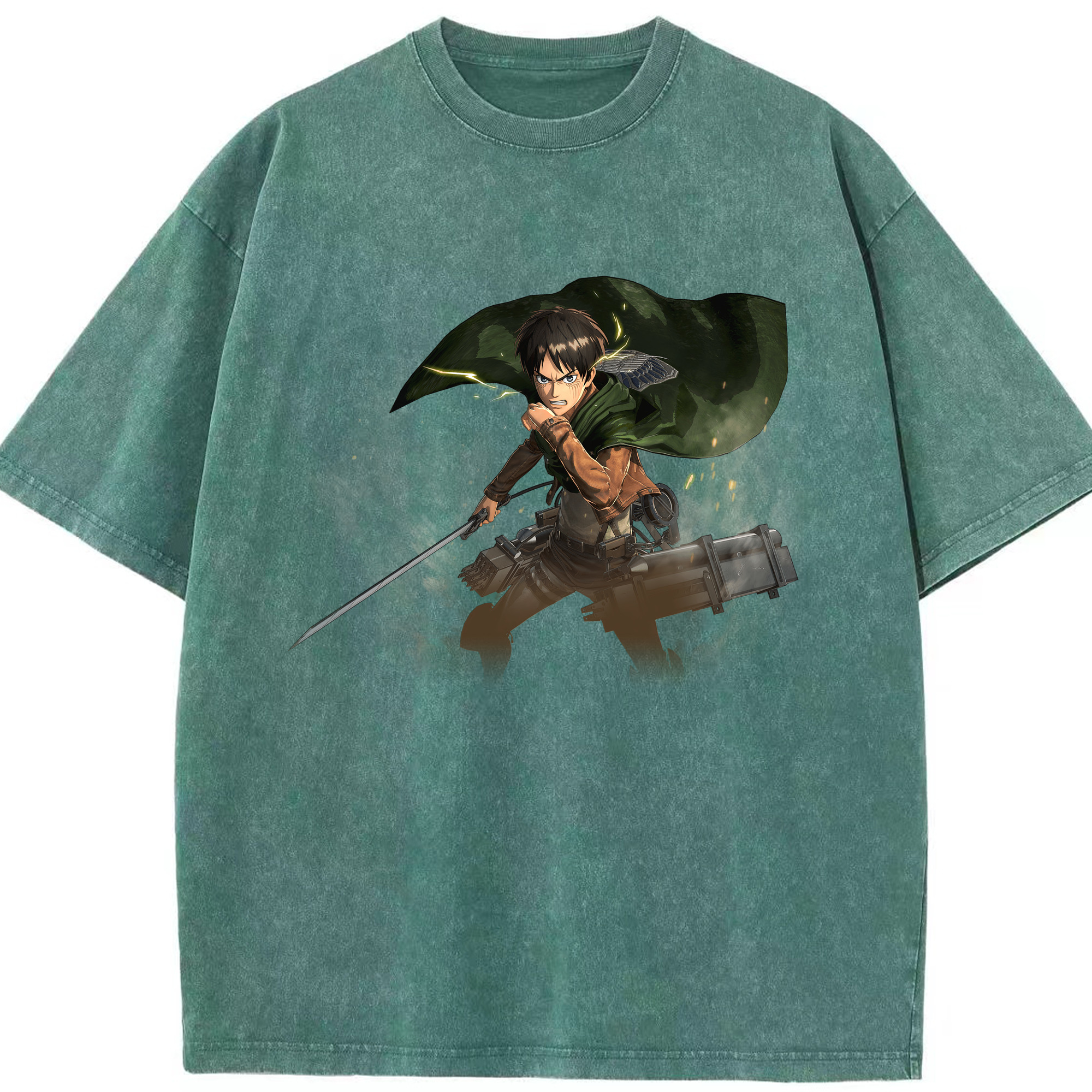 （画像用） 進撃の巨人 エレン･イェーガー Attack on Titan Eren Jäger 綿100% ヴィンテージ風 半袖Tシャツ（フロントプリント）